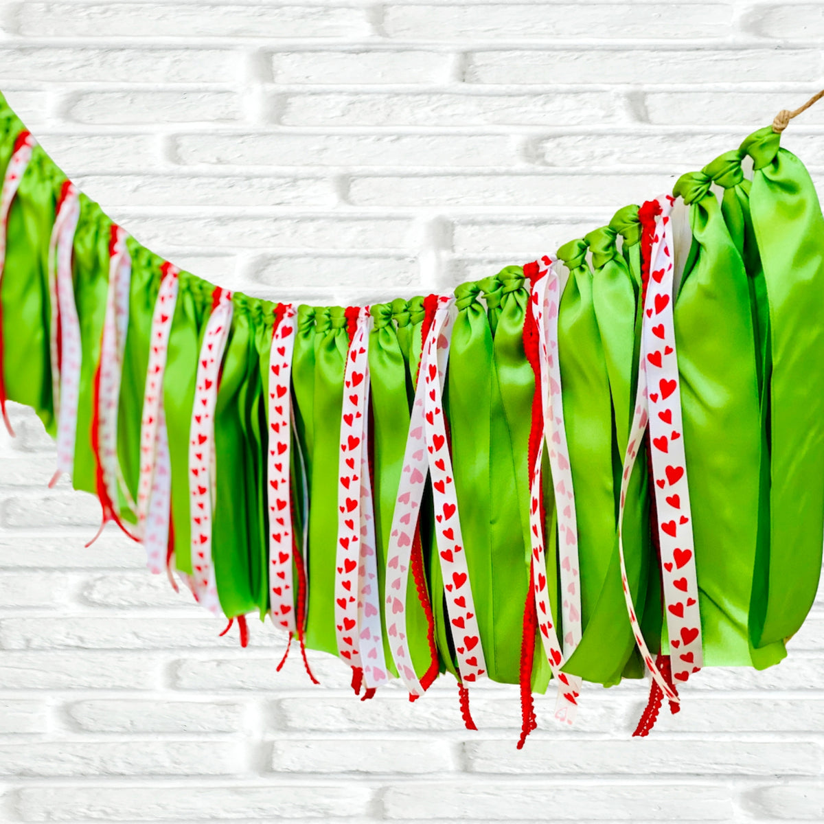 Christmas Grouch Ribbon Bunting - The Party Teacher - green ribbon red heart ribbon