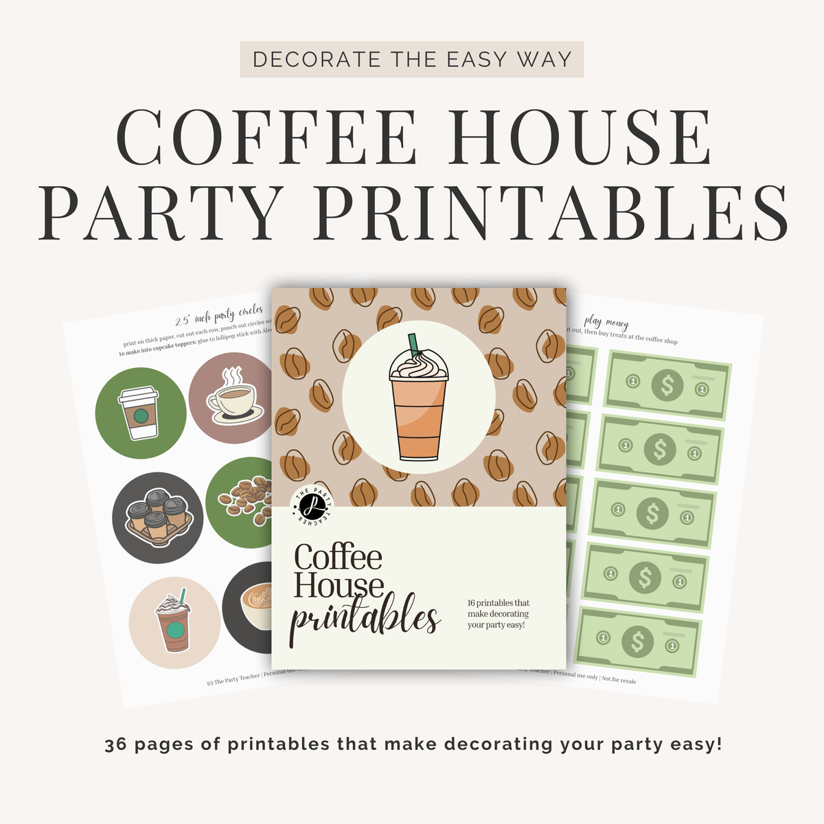 Coffee House Birthday Party Printables INSTANT DOWNLOAD