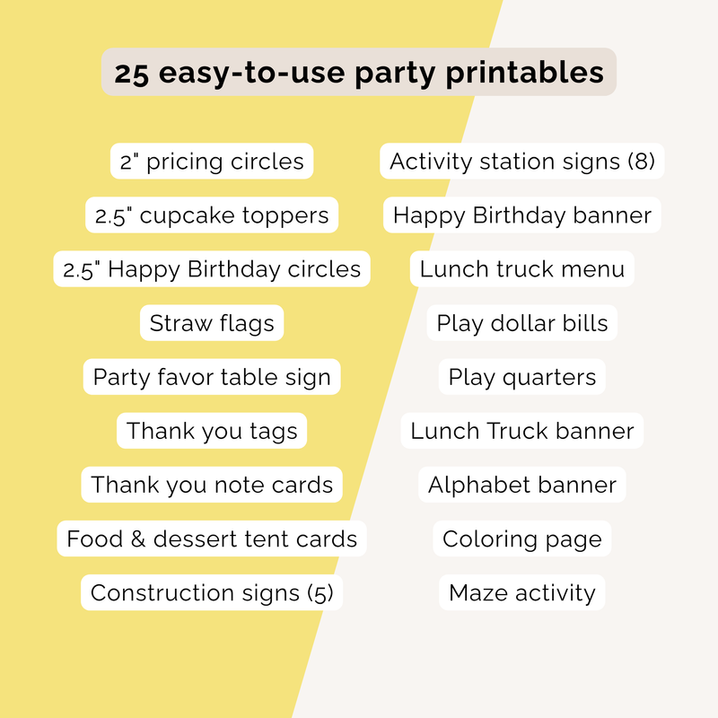 Construction Birthday Party Printables INSTANT DOWNLOAD