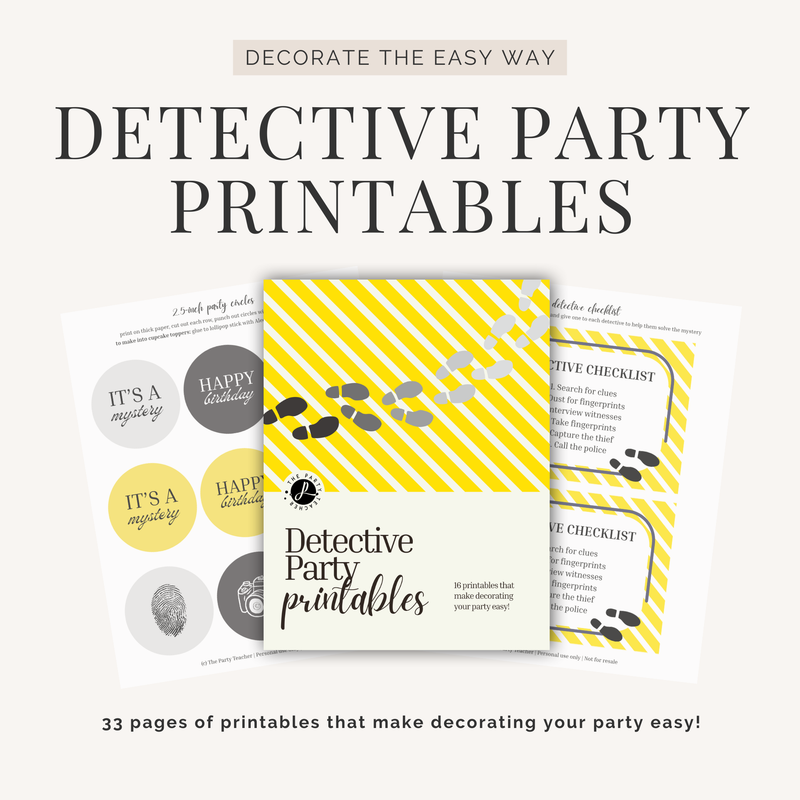 Detective Birthday Party Printables INSTANT DOWNLOAD