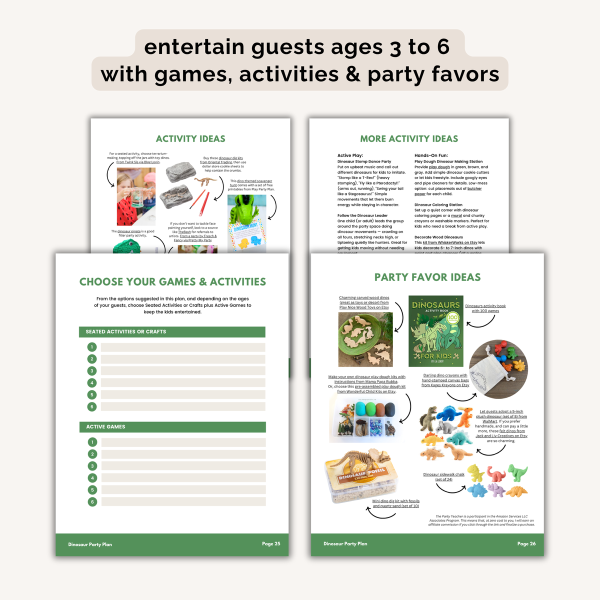 Dinosaur Birthday Party Plan (Ages 3-6) INSTANT DOWNLOAD