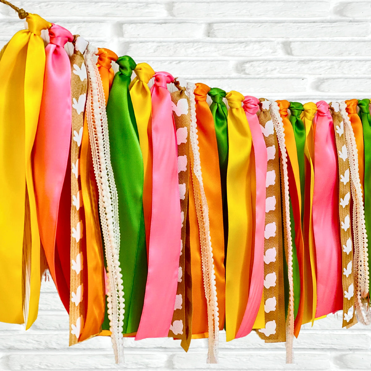 Easter bunny ribbon bunting - The Party Teacher  - yellow pink orange green ribbon