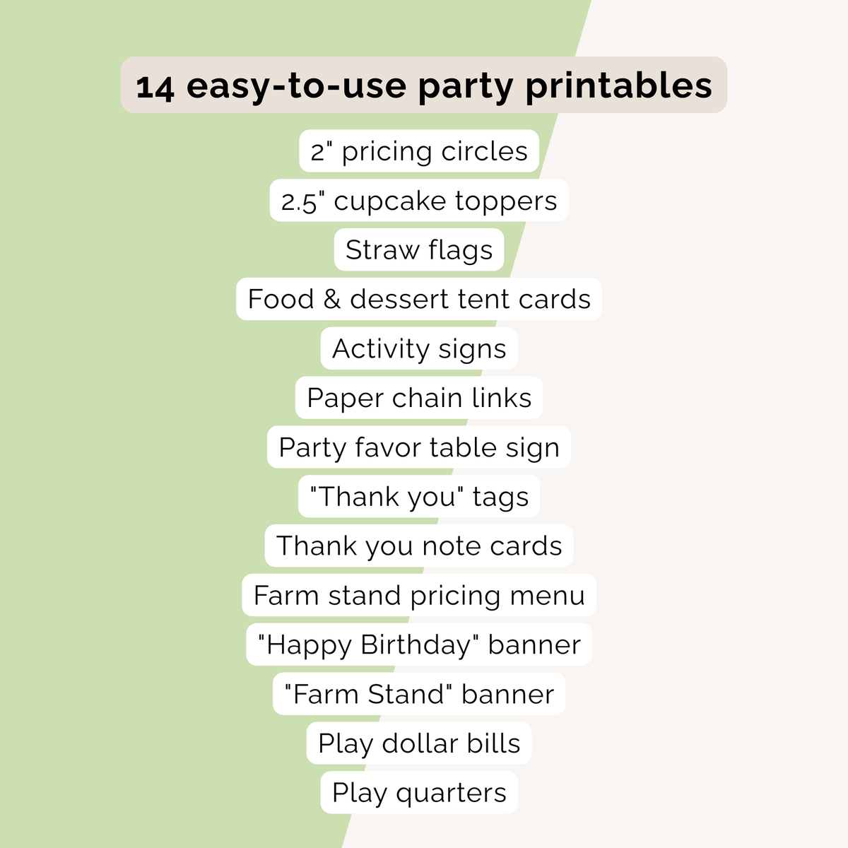 Farmers Market Birthday Party Printables INSTANT DOWNLOAD