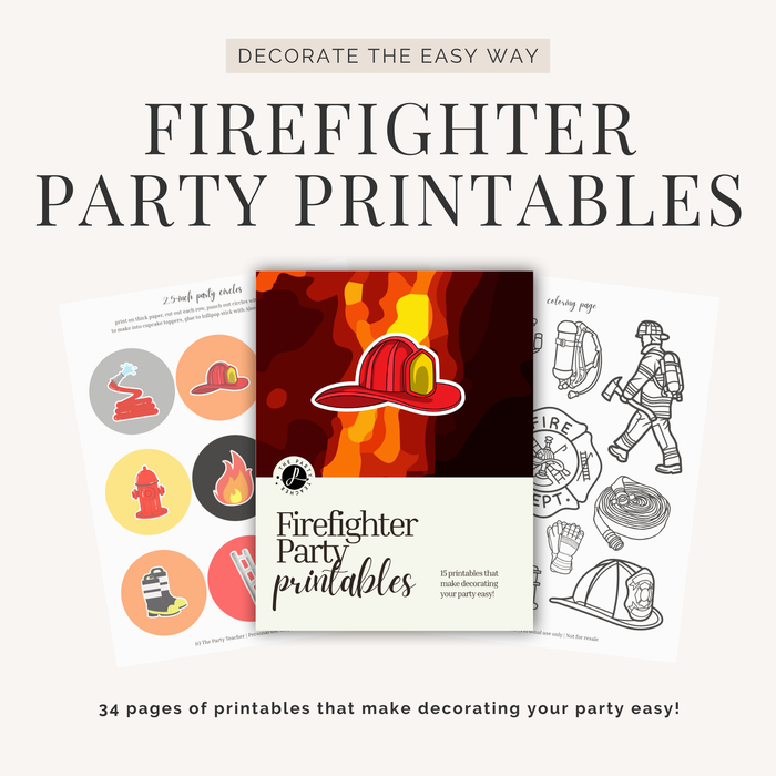 Firefighter Birthday Party Printables INSTANT DOWNLOAD