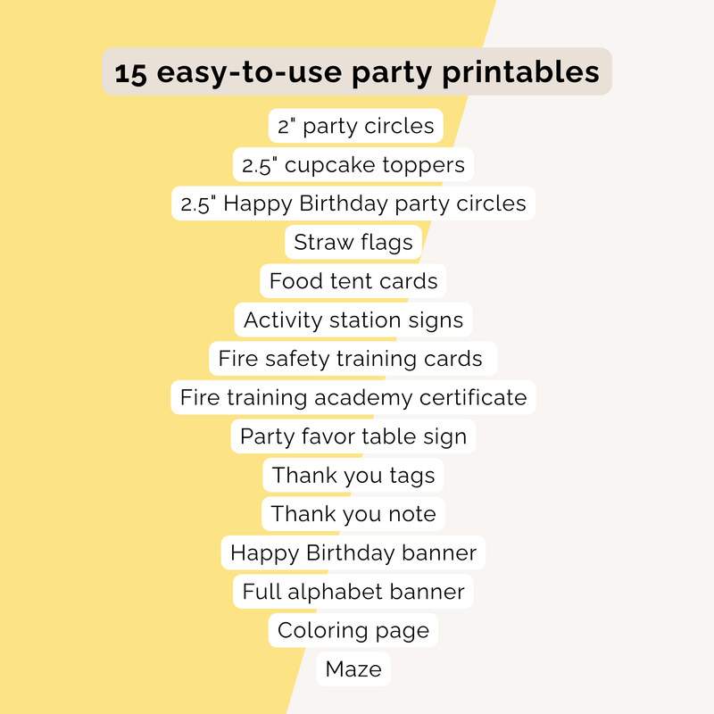 Firefighter Birthday Party Printables INSTANT DOWNLOAD