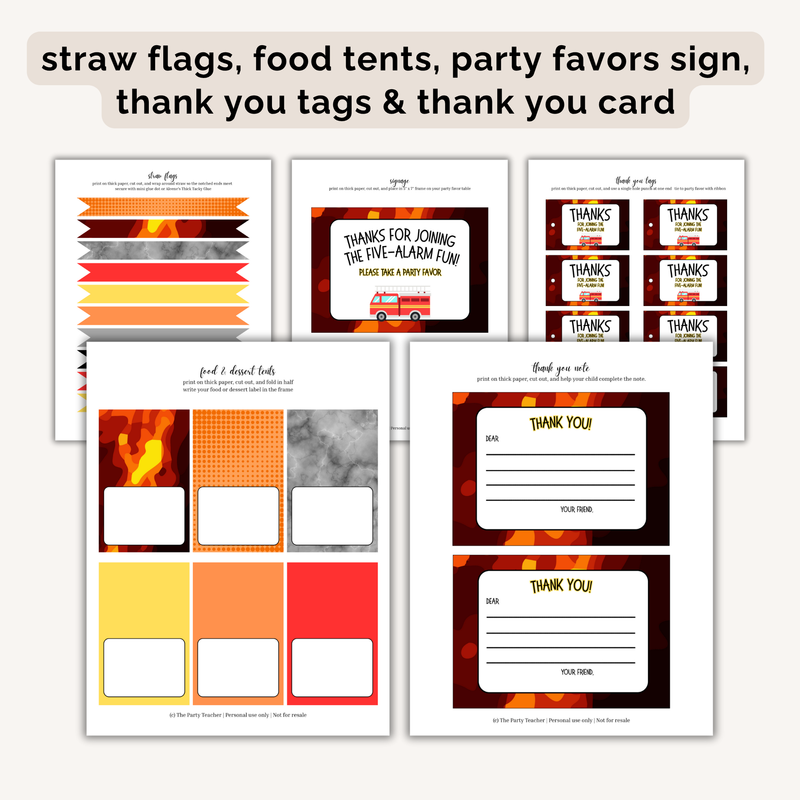 Firefighter Birthday Party Printables INSTANT DOWNLOAD