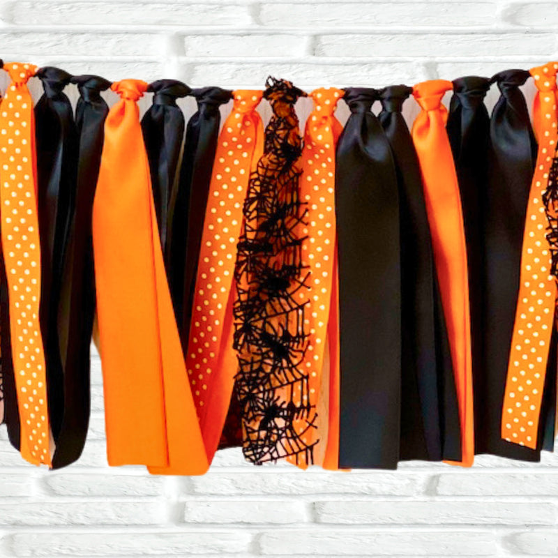 Halloween web ribbon bunting - The Party Teacher - close up