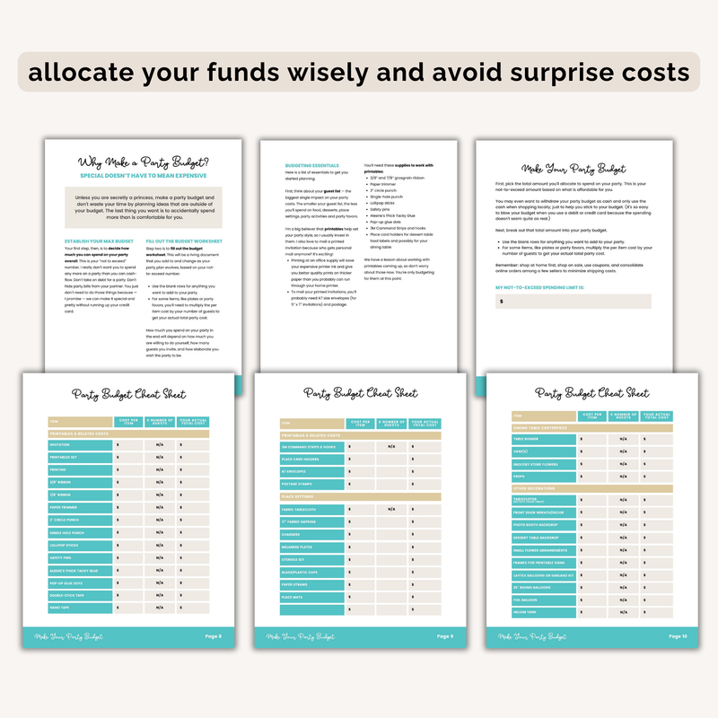 Make Your Party Budget Worksheets INSTANT DOWNLOAD