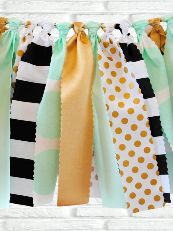 Mint and Gold Fabric Bunting - FREE Shipping