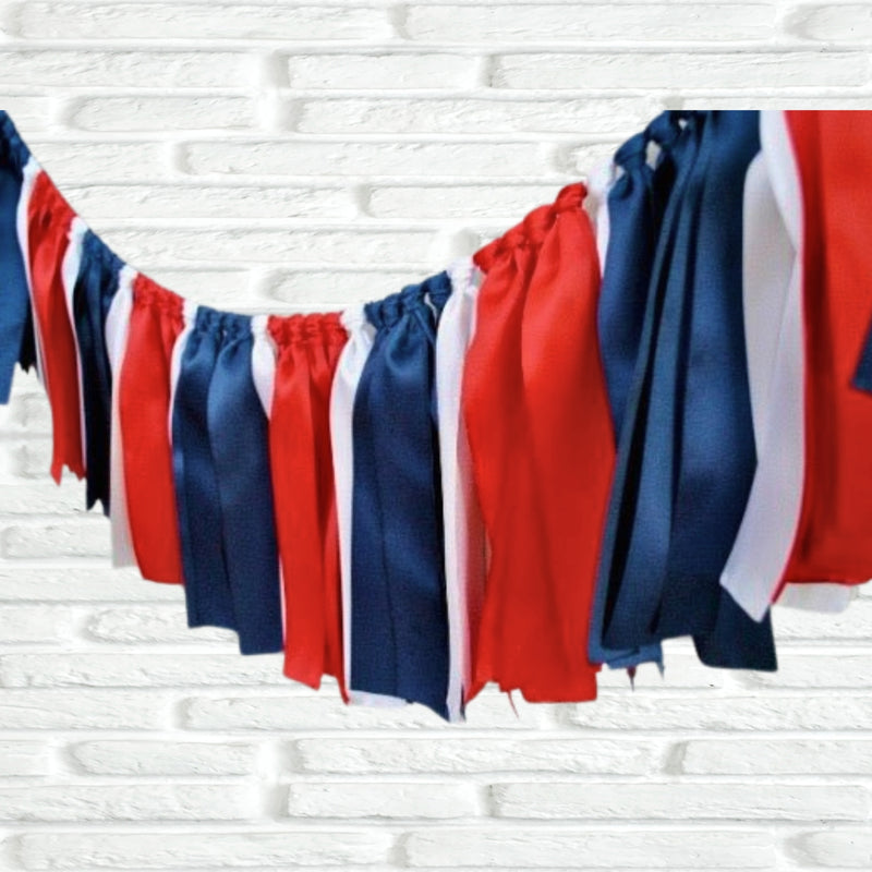 Navy red white ribbon bunting - The Party Teacher