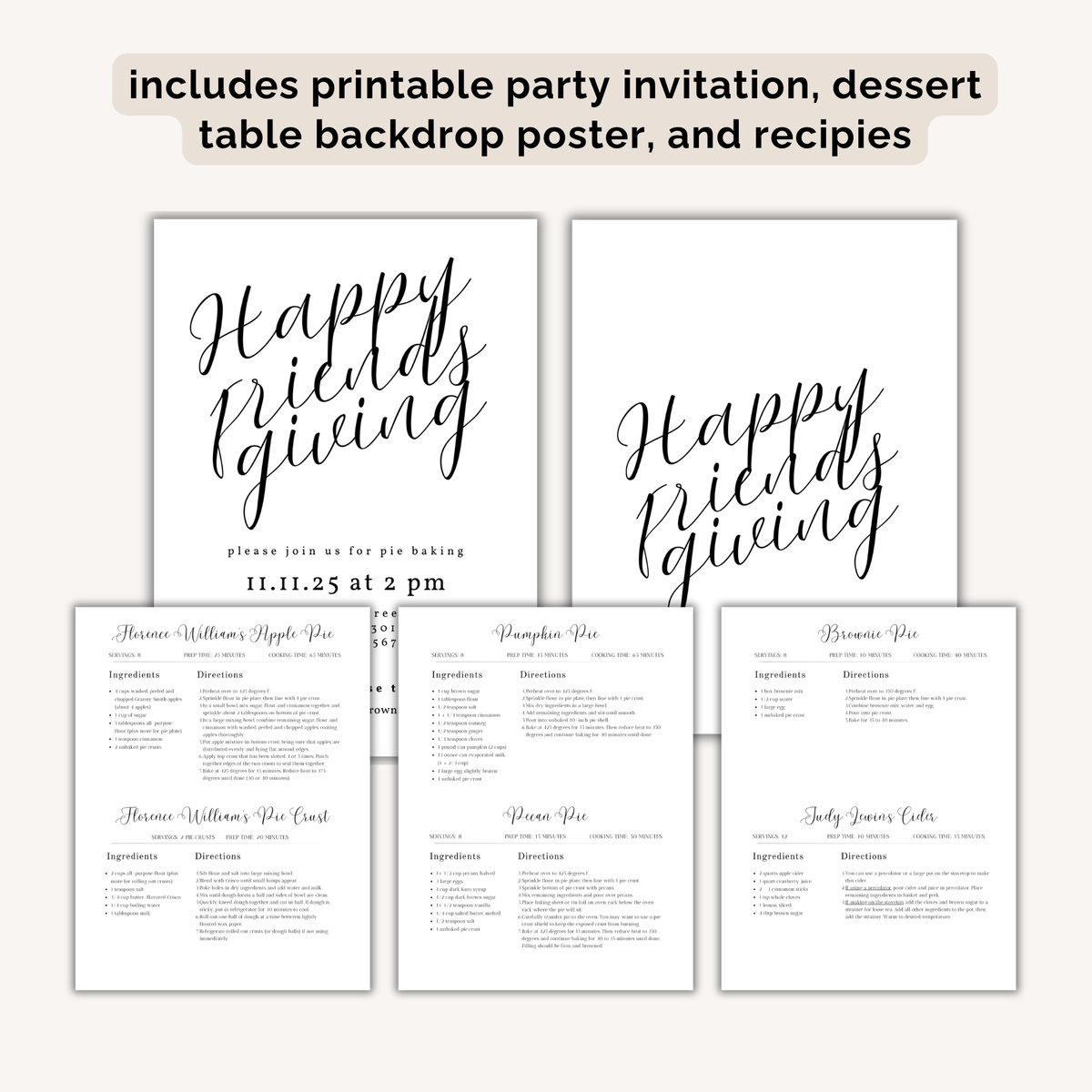Pie Baking Friendsgiving Party Plan INSTANT DOWNLOAD