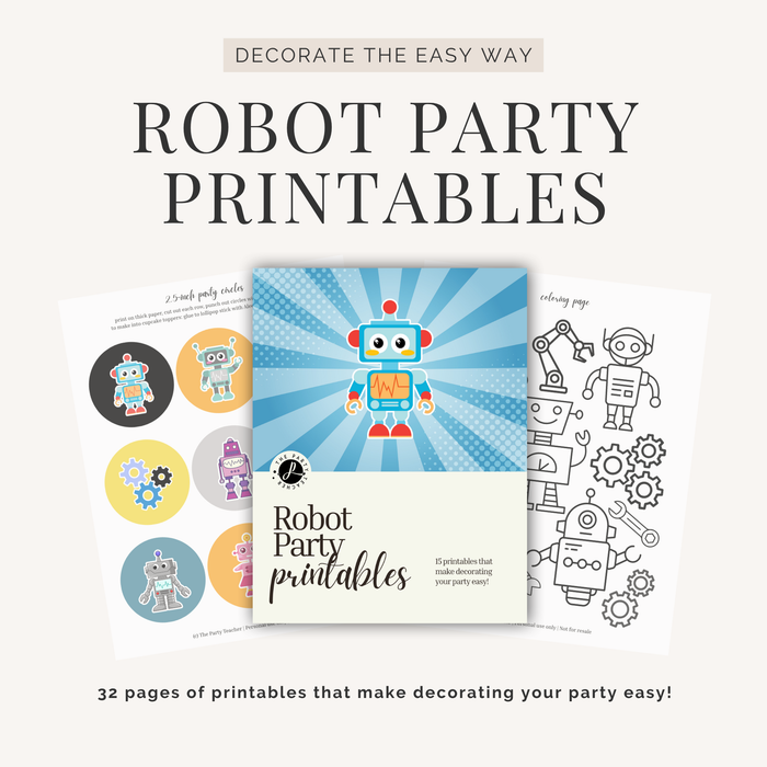 Robot Birthday Party Printables INSTANT DOWNLOAD