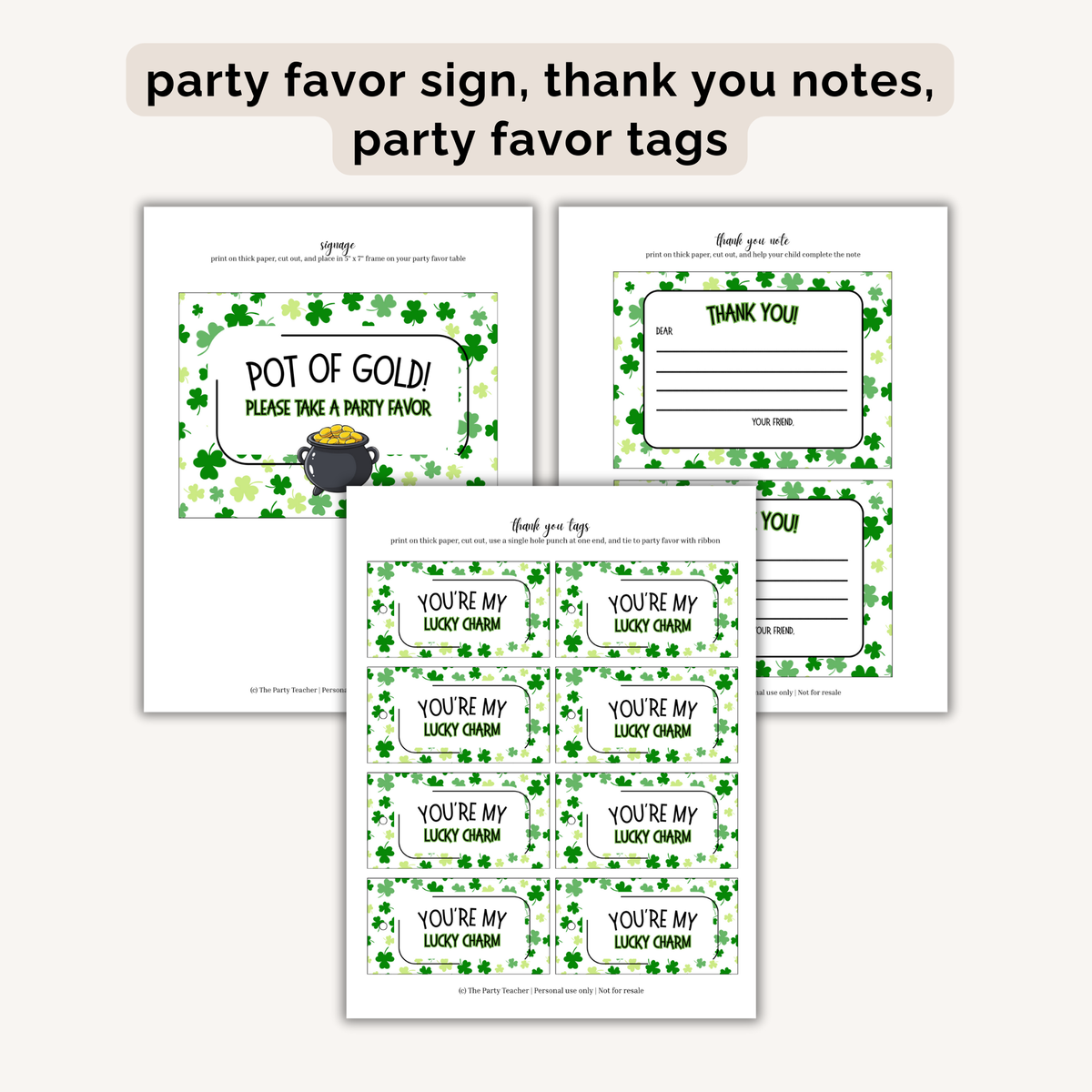 St. Patrick's Day Party Printables INSTANT DOWNLOAD