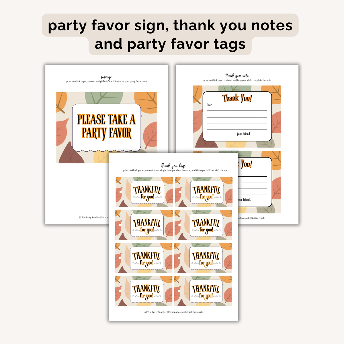 Thanksgiving Party Printables INSTANT DOWNLOAD
