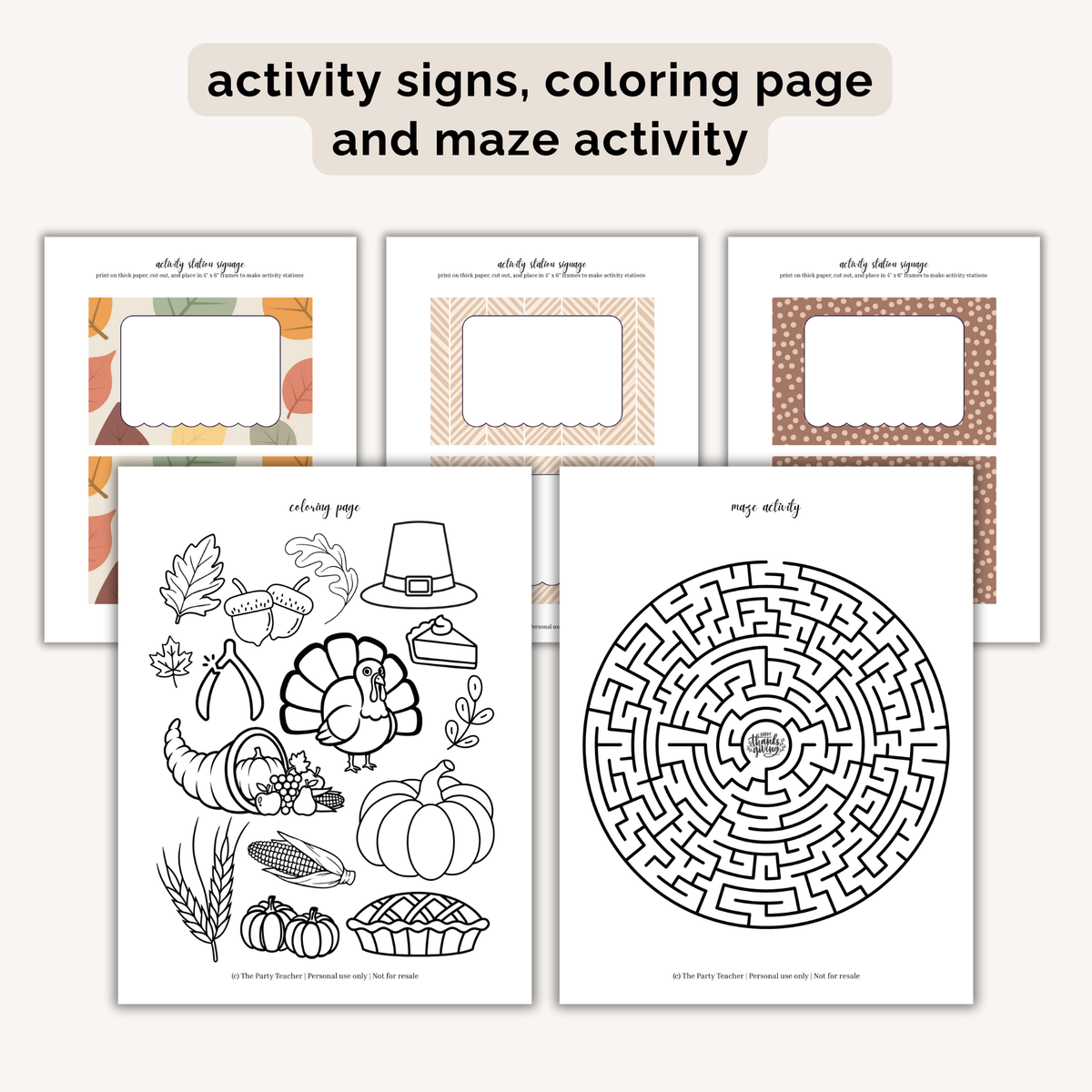 Thanksgiving Party Printables INSTANT DOWNLOAD