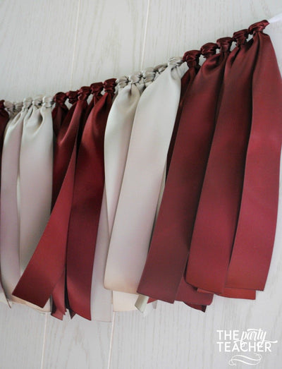 Burgundy Silver Ribbon Bunting - FREE Shipping - The Party Teacher