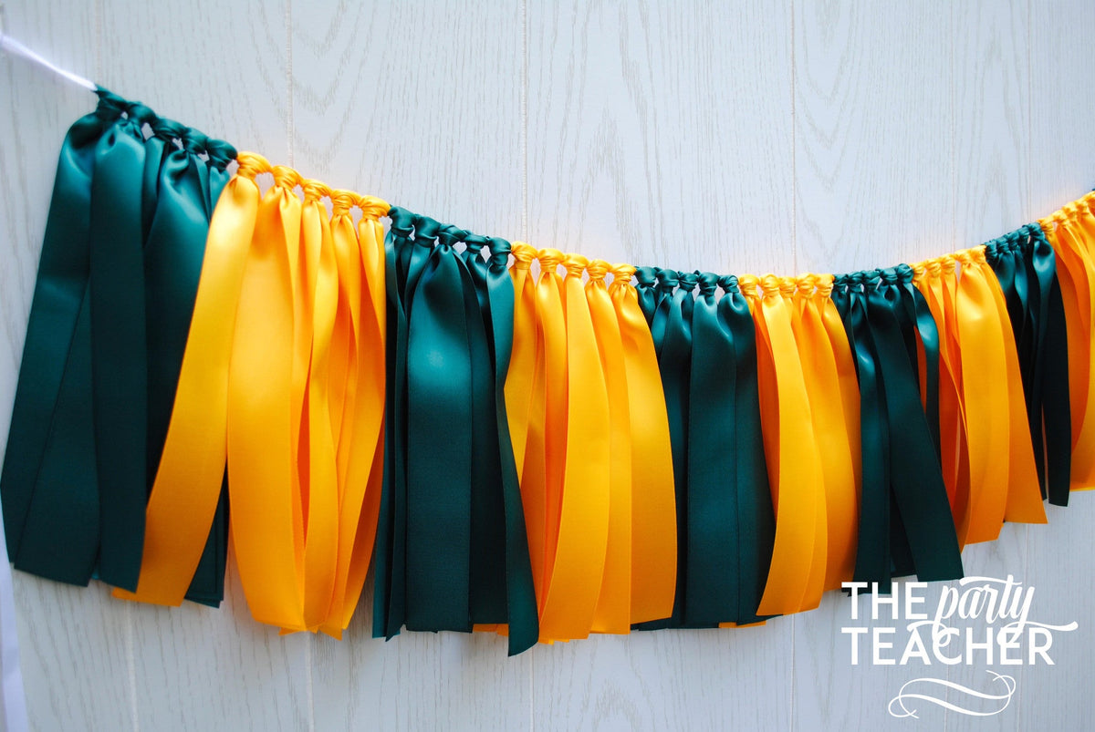 Forest Green Yellow Gold Ribbon Bunting - FREE Shipping - The Party Teacher