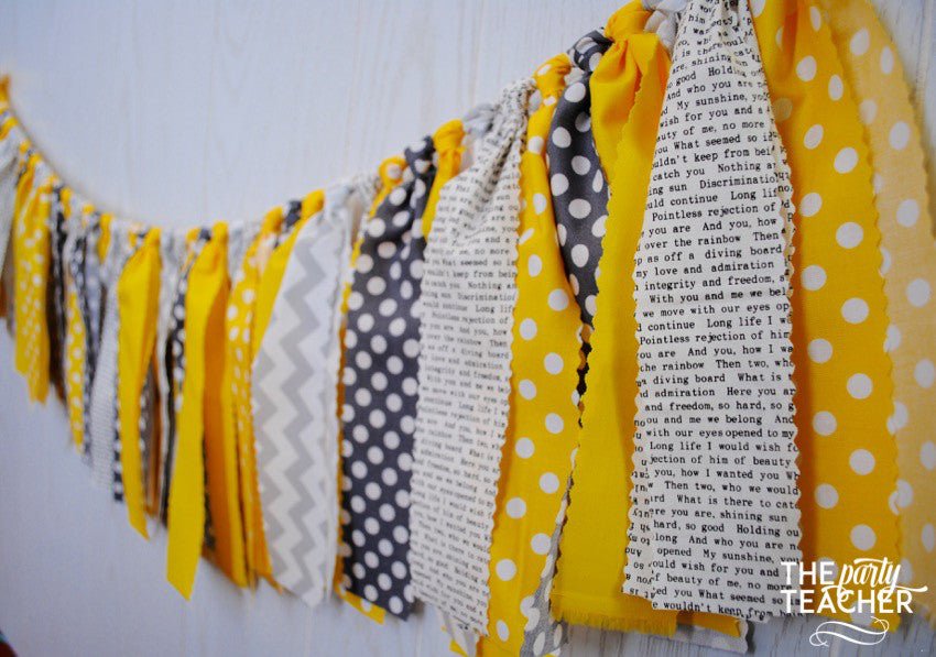 Mystery Party Yellow & Gray Fabric Bunting - FREE Shipping - The Party Teacher