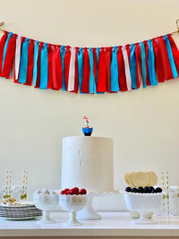 Red Aqua Ribbon Bunting - FREE Shipping - The Party Teacher - hung behind dessert table