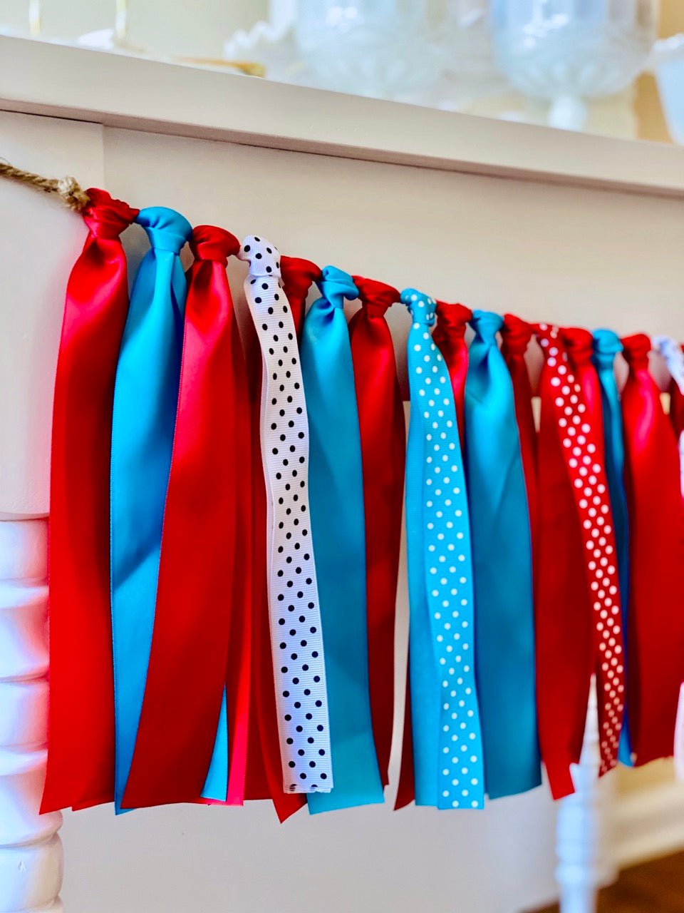 Red Aqua Ribbon Bunting - FREE Shipping - The Party Teacher - left side view