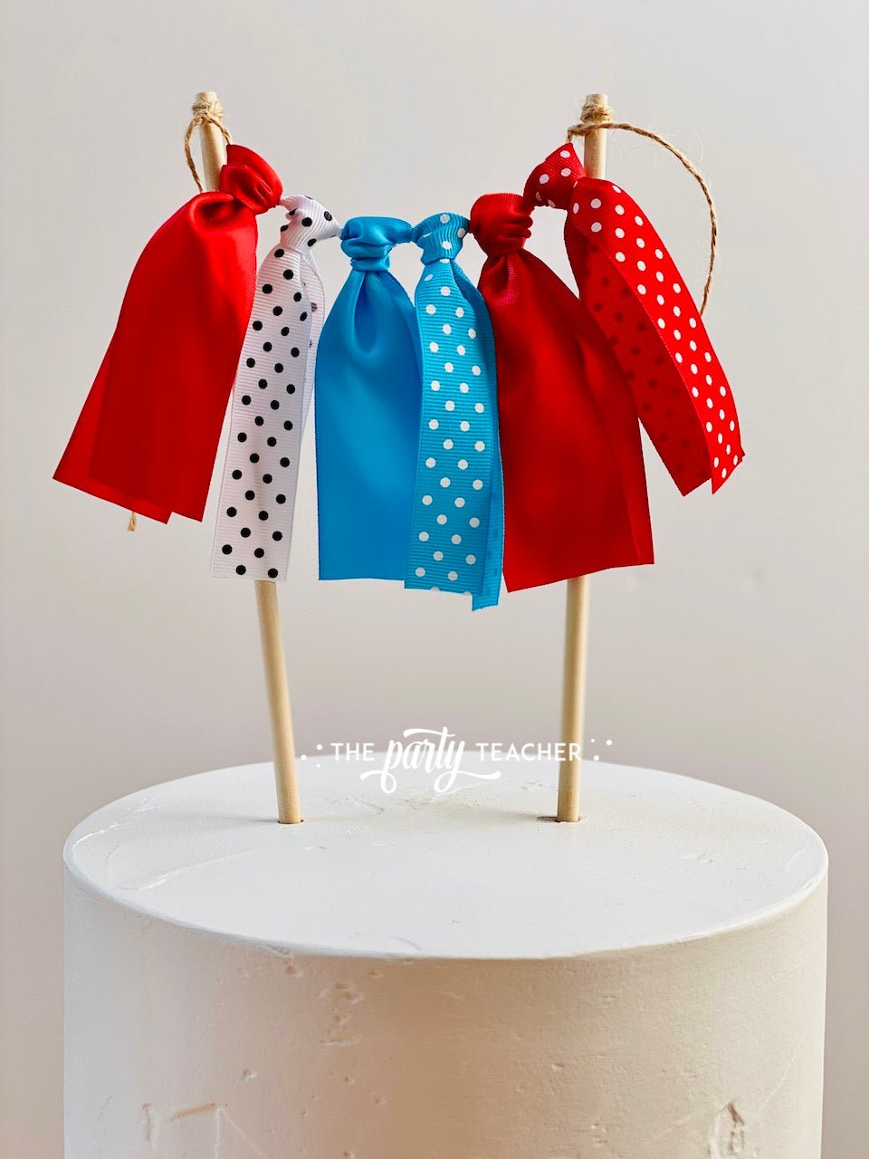 Red Aqua Ribbon Cake Topper - The Party Teacher