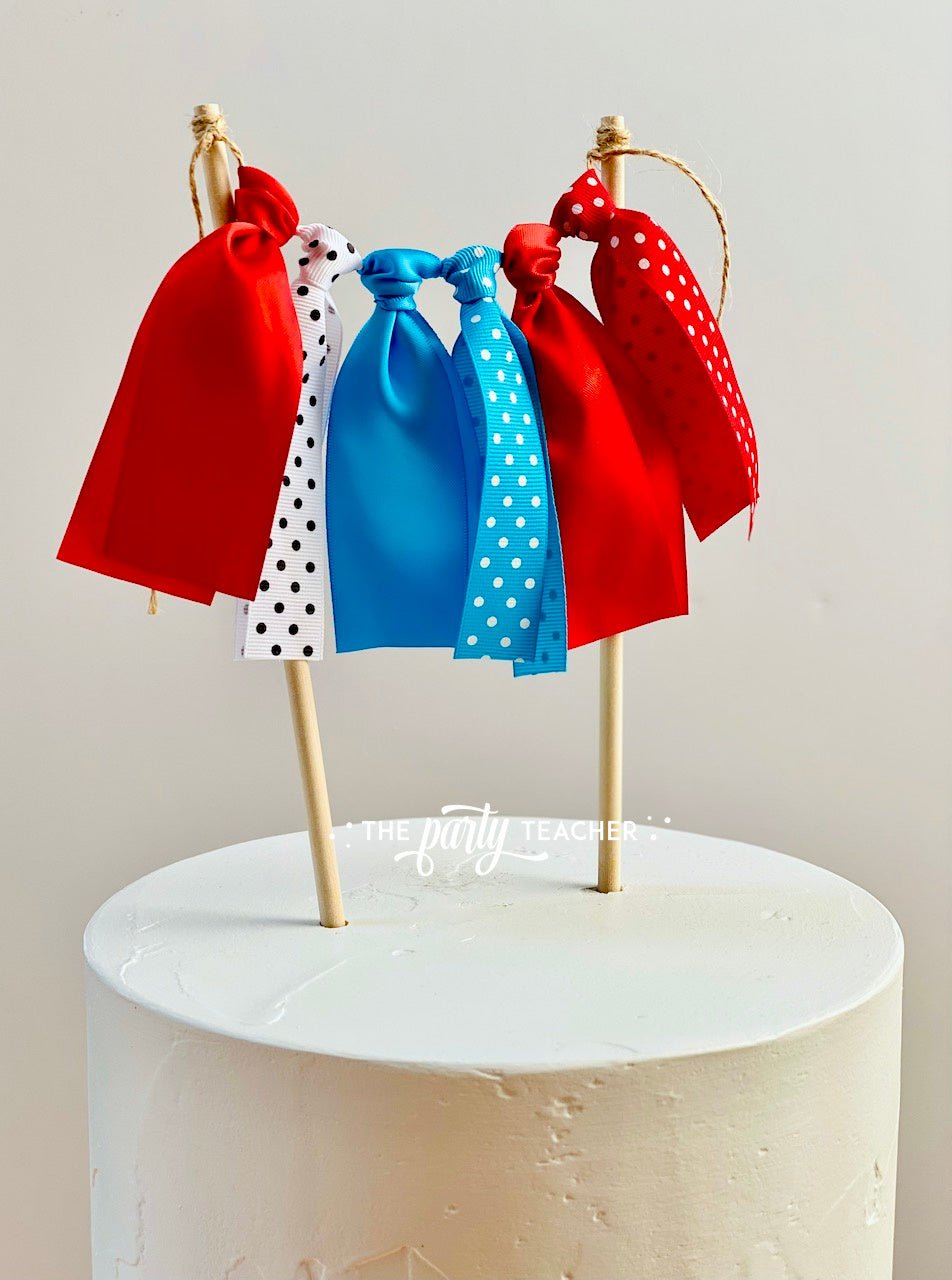 Cartoon Ribbon Topper Red Aqua Ribbon Cake Topper – The Party Teacher