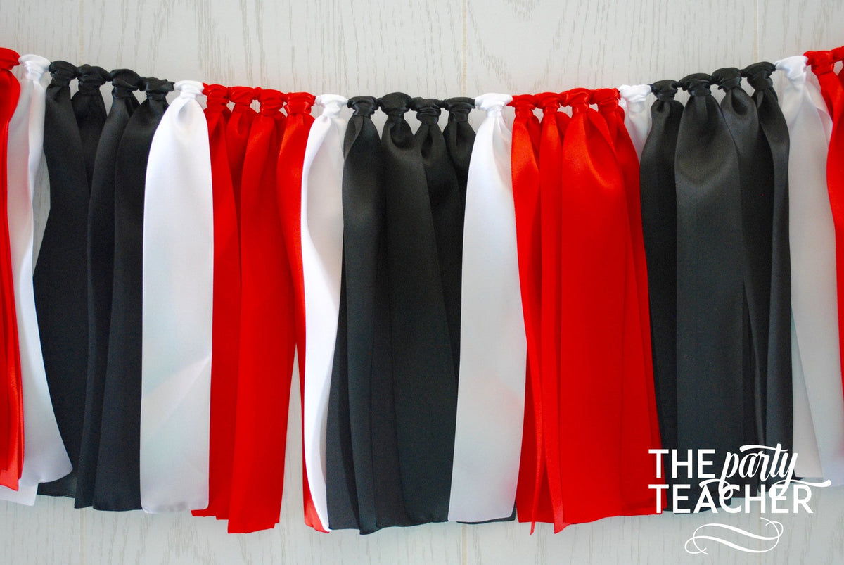 Red Black White Ribbon Bunting - FREE Shipping - The Party Teacher