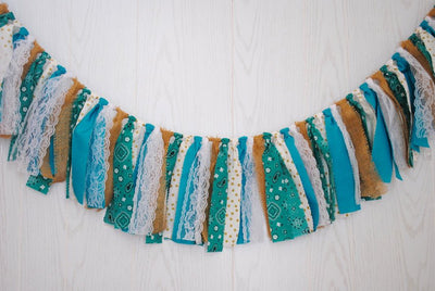 Rustic Teal Fabric Bunting - FREE Shipping - The Party Teacher