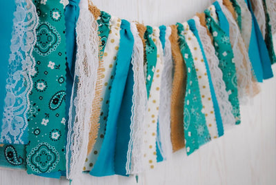 Rustic Teal Fabric Bunting - FREE Shipping - The Party Teacher